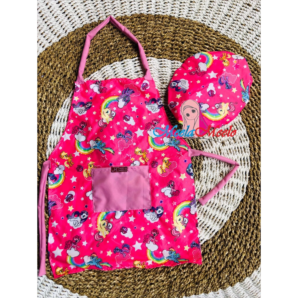 Celemek Anak Dan Topi KOKI SET| Celemek Masak Apron| Celemek anak apron kids plus topi