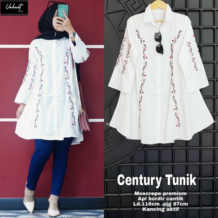 Tunik Lebaran Century Tunik Jumbo busui moscrepe premium bordir tunik muslim lebaran - Putih, XXL Te