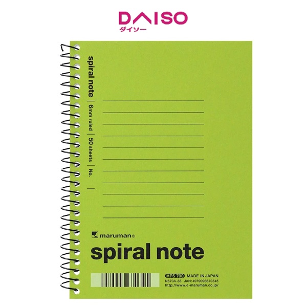 

Daiso A6 Spiral Note 6mm-ruled -Light Green-