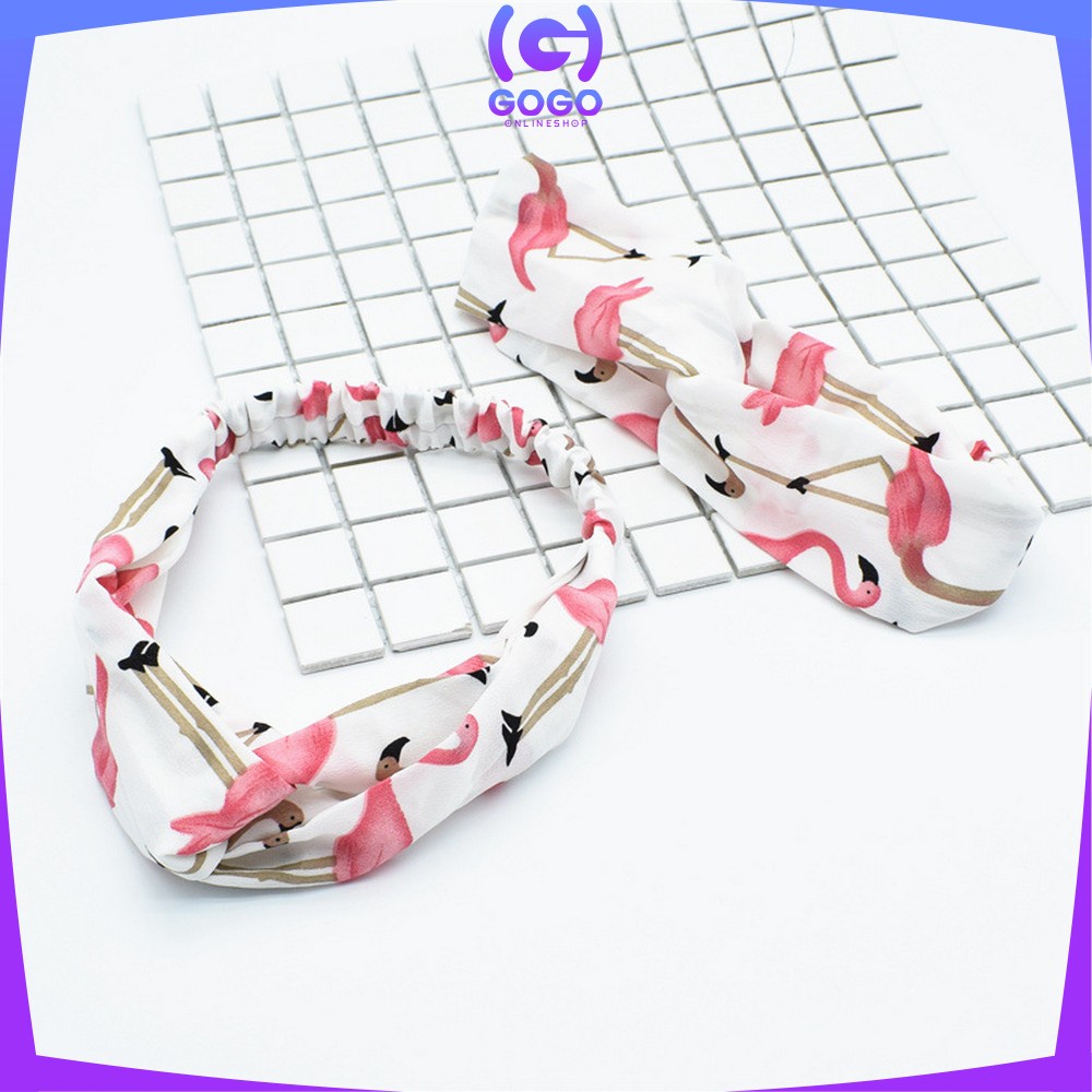 GOGO-C66 Bandana Kain Turban Simpul Wanita Bando Korea Motif Flamingo Animal / Bendo Karet Karakter Hewan Korean Style Import