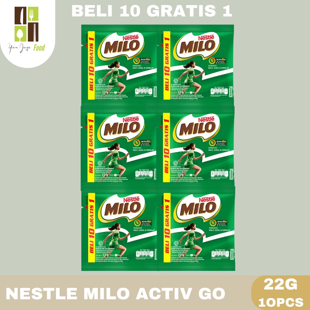 Nestle Milo Activ Go Sachet / Susu Coklat  Bubuk 22g [10Pcs+1Pcs]