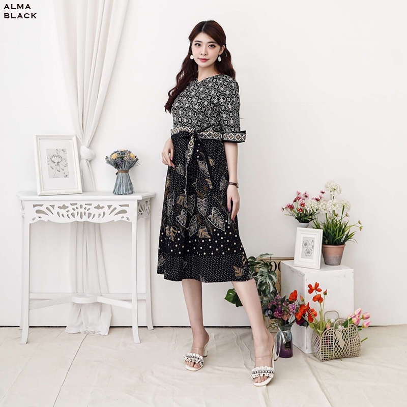 Evercloth Alma Dress Batik Wanita Terusan Batik Couple Modern Kebaya Couple Set Seragam Family