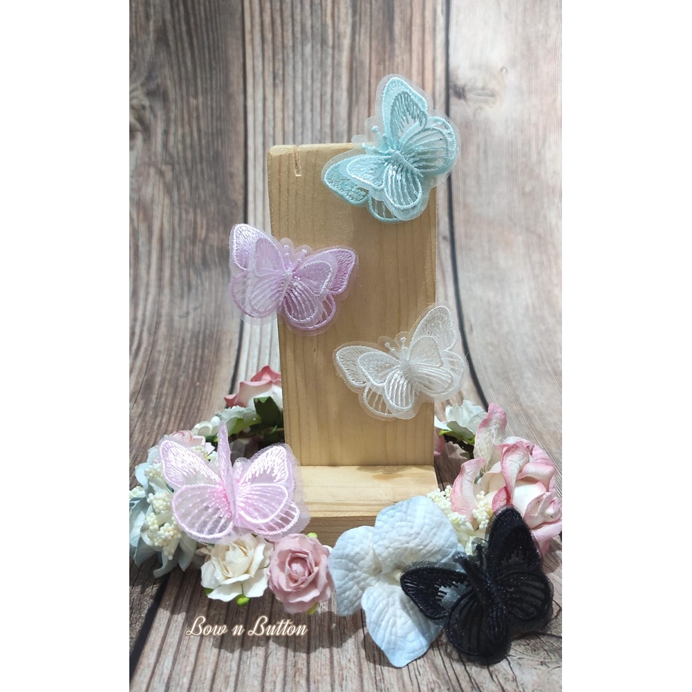 Aplikasi Bordir Kupu Renda Import 2 Layer 5 x 3.5 cm Organza Bordir Patch Bunga Flowery Jahit Butter