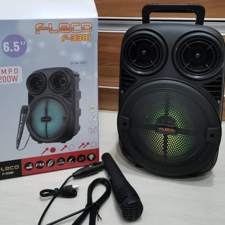 ➷ COD SPEAKER BLUETOOTH KARAOKE 6'5 INCH PROTABLE FLECO F-3381 PLUS MIC KARAOKE X-BASS FM/USB/TF CAR