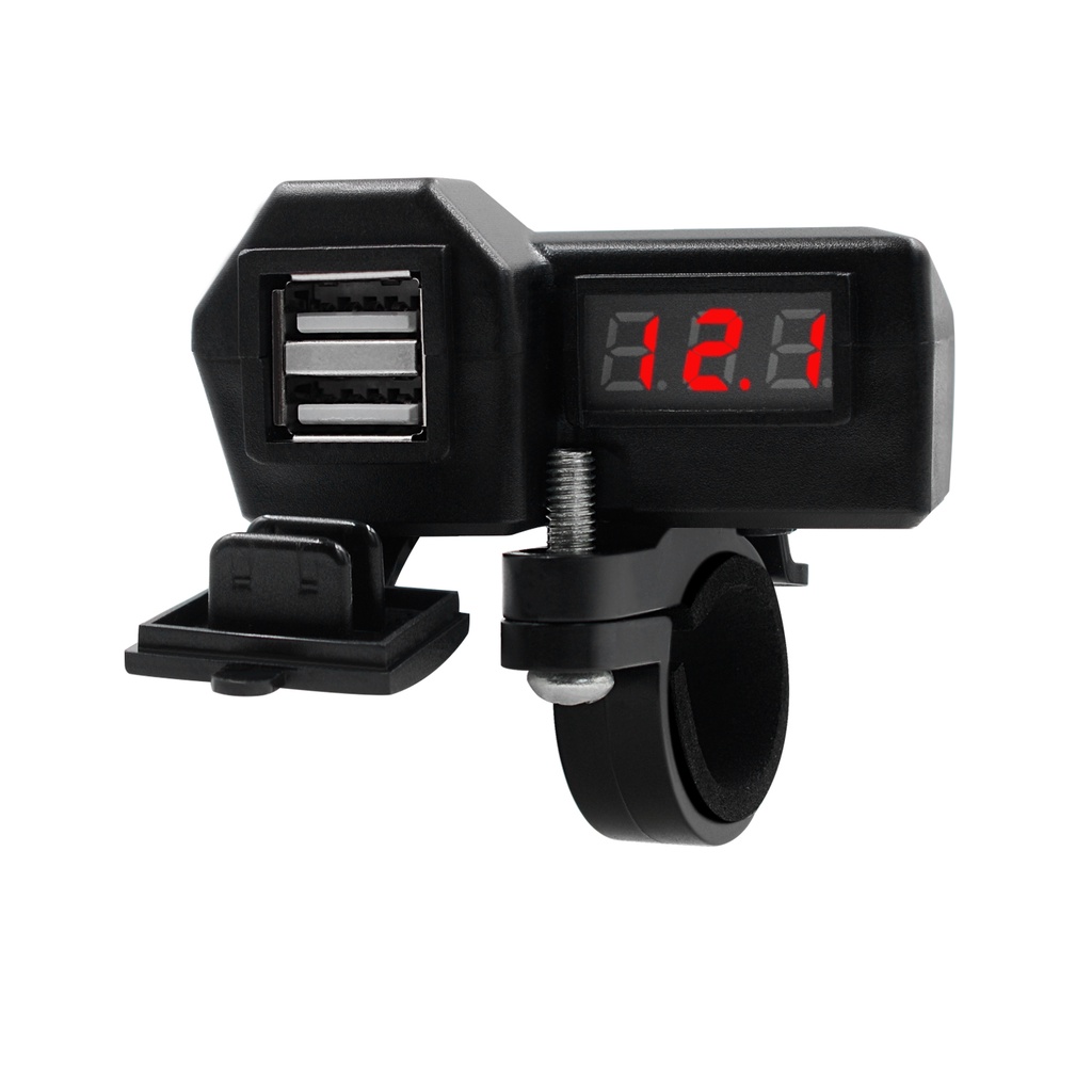 Charger Motor Digital Casan Handphone Di Motor LED Motorcycle Digital Voltmeter Charger Motor Cas HP Motor 2 USB 3.1A