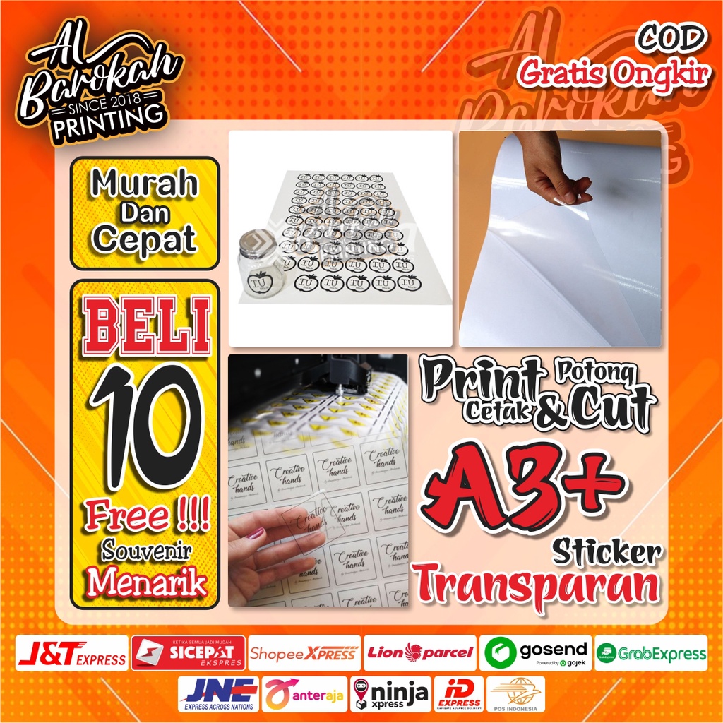 

Cetak dan Cutting Sticker Transparan A3+ Custom / Cetak Label Kemasan / Cutting Die Cut or Kiss Cut Murah Tanpa Minimal Order