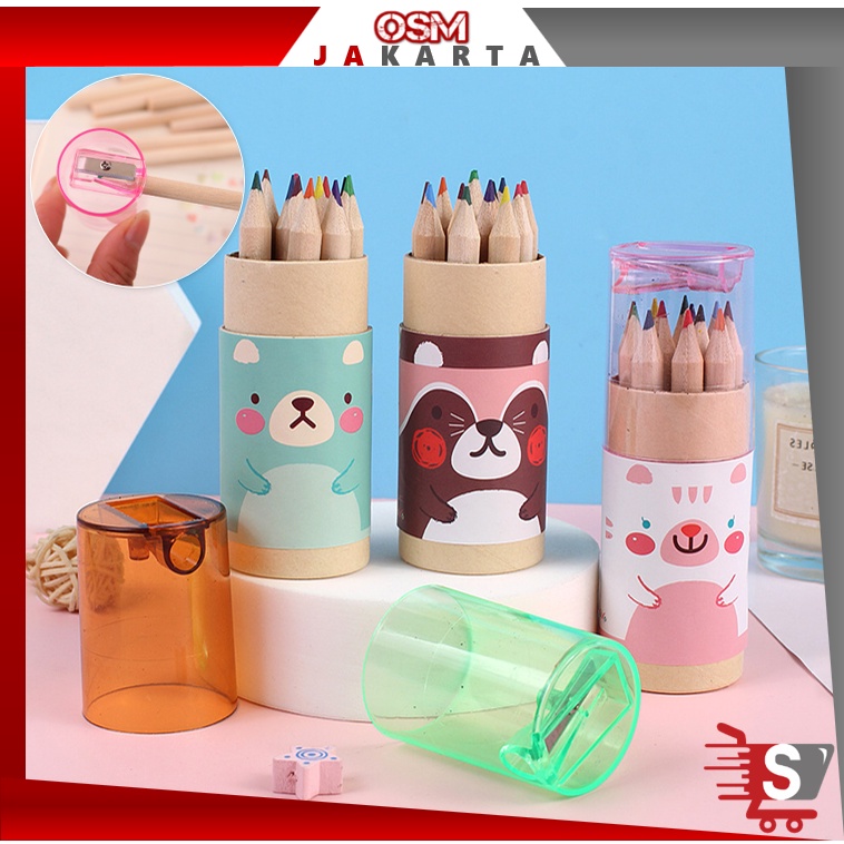 

OSM JKT S5735 Pensil Warna 12 IN 1 Free Serutan Pensil / Pensil Color / Pensil Warna Karakter Kemasan Tabung Murah Import / Pencils High Quality