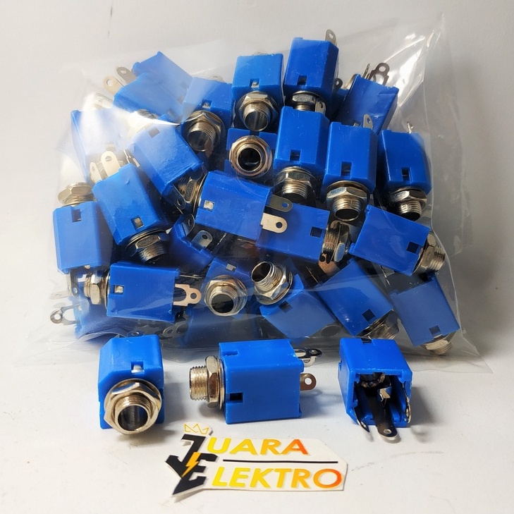 Socket Mic Mono 6.5 mm Biru | Socket Akai Mono 6.5mm Female Kotak Biru