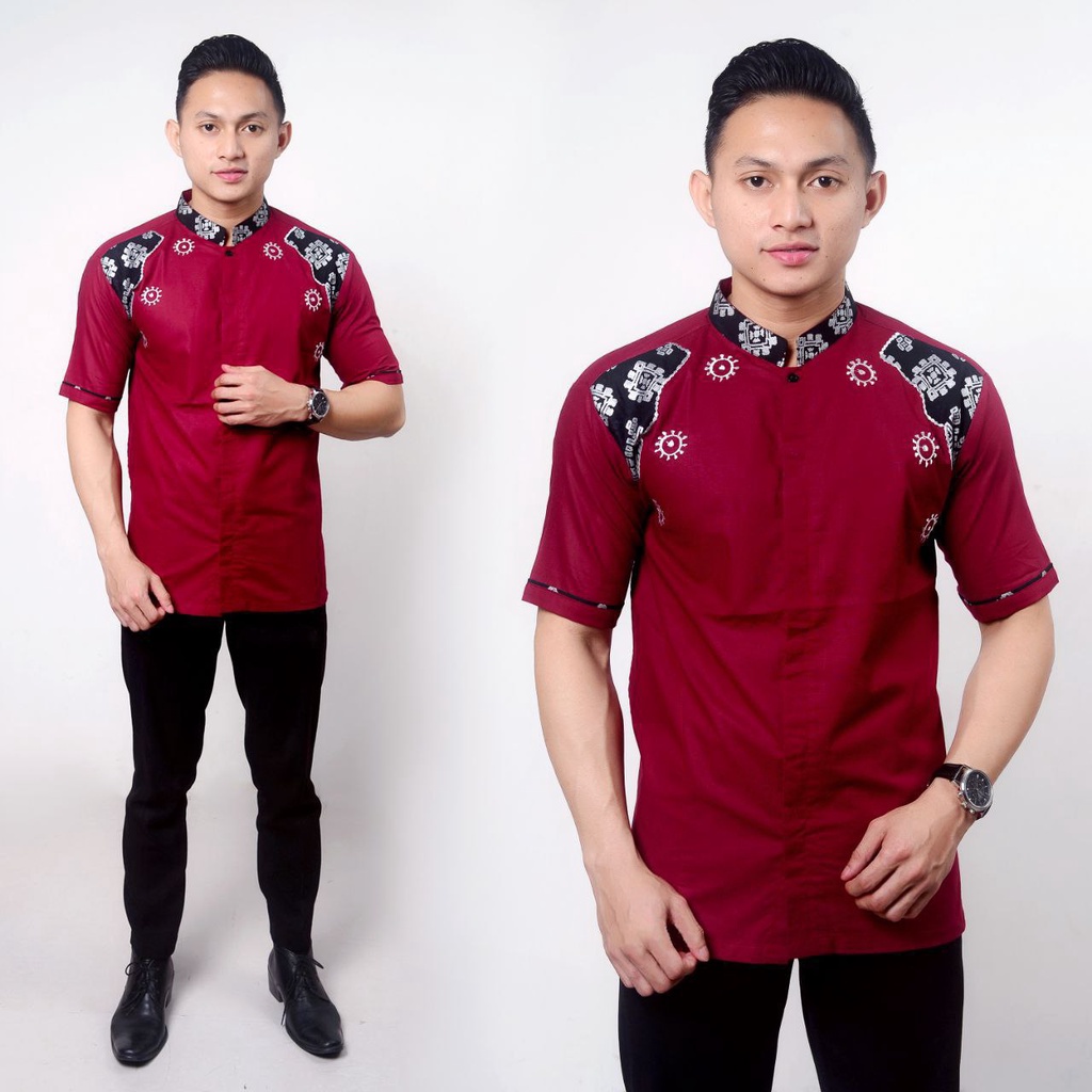koko batik lengan pendek warna marun baju koko dewasa warna marun koko bordir warna marun batik veld