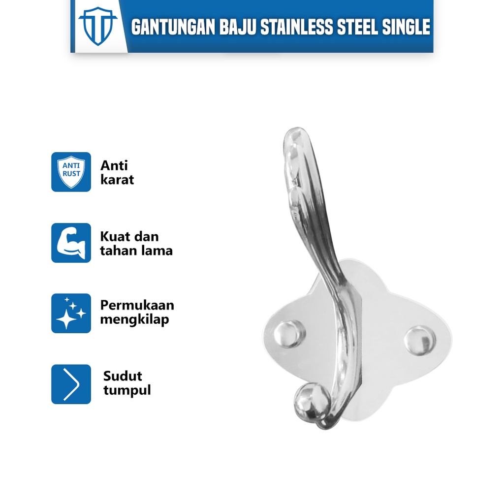 Gantungan Hook 2 Kait Stainless-Kapstok Baju Stenlis-Hanger Tembok-Kapstok Dapur-Gantungan Hook-Kapstok Baju Double