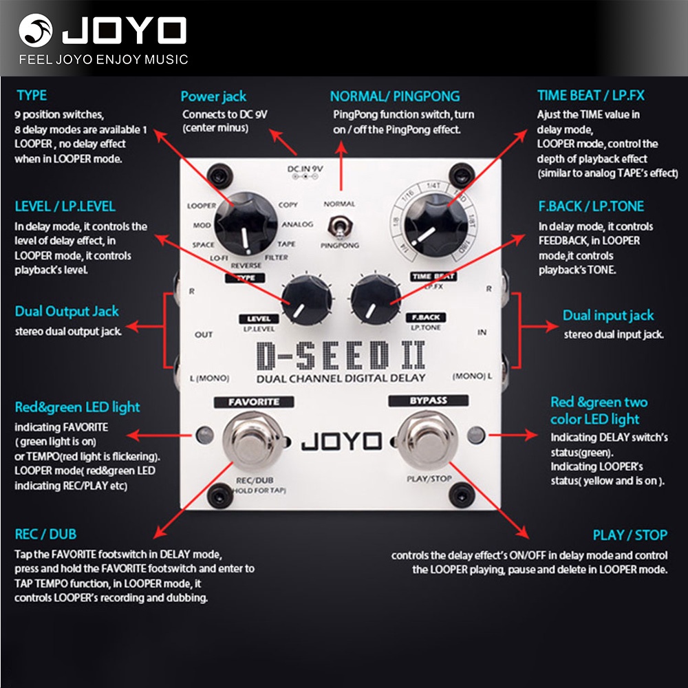 Joyo Dseed II Dual Channel Digital Delay Original D-Seed 2 Pedal Gitar