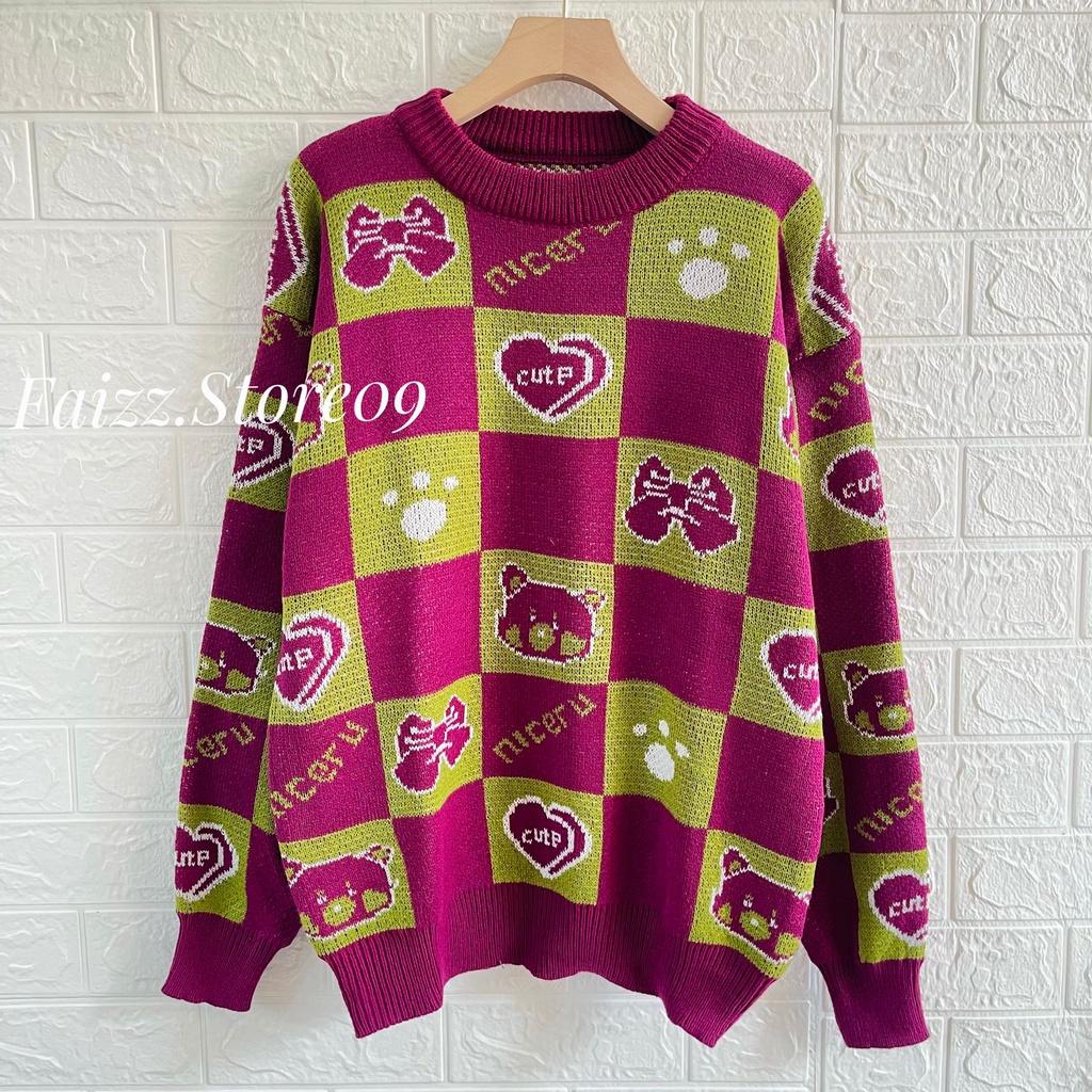 JAMILA SWEATER RAJUT WANITA MOTIF LOVE KUPU-KUPU / ATASAN RAJUT KNIT PREMIUM STORE09 MURAH