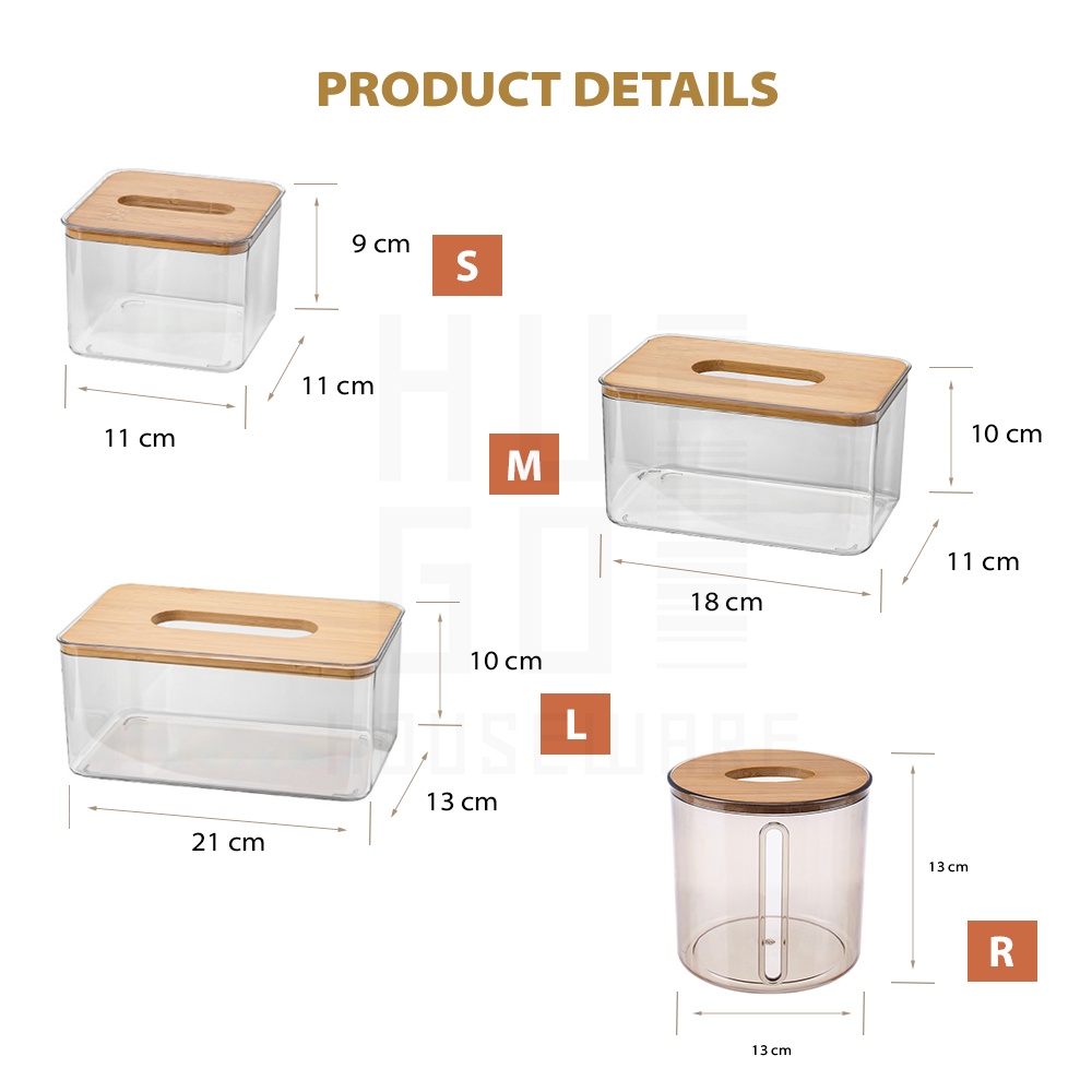 HUGO Tempat Tisu Roll Bulat Kotak Penyimpanan Tissue Tabung Transparan Tutup Kayu Minimalis