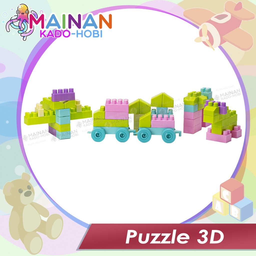 SET MAINAN EDUKASI ANAK DIY SUSUN BALOK MATCHING PUZZLE 3D BLOCKS KARAKTER ANIMAL BUILDING