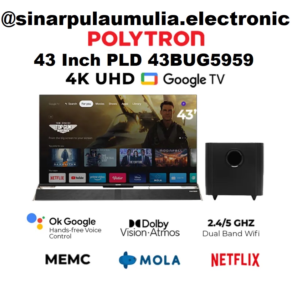 POLYTRON 4K UHD Smart Cinemax Soundbar Google TV 43 Inch - PLD 43BUG5959 / PLD 43 BUG 5959 / PLD43BU