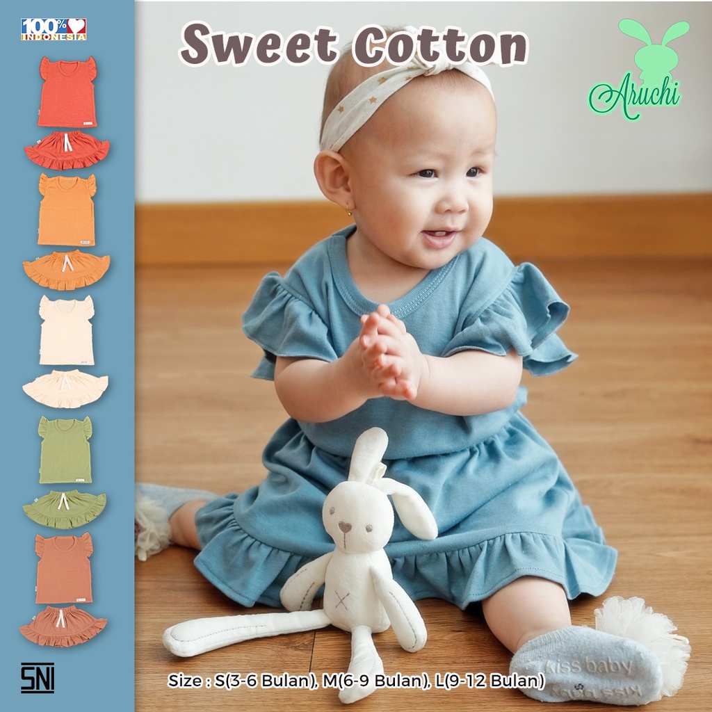 Aruchi Setelan Rok 0-4 Tahun Sweet Cotton Setelan Rok Ruffle Anak Perempuan CBKS