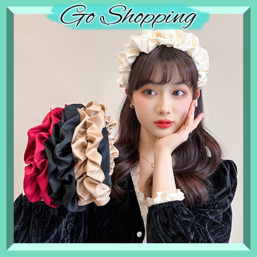 GO!BD1069 Bandana Korea Wanita Murah Bahan Satin Bando Schruchie Headband Ruffle Kerut