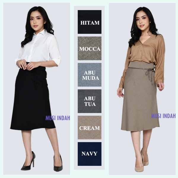 Rok Kerja Kantor Pendek Midi Skirt Model A line 7 8 Hitam Polos Wanita Bahan Formal Import High Premium Quality