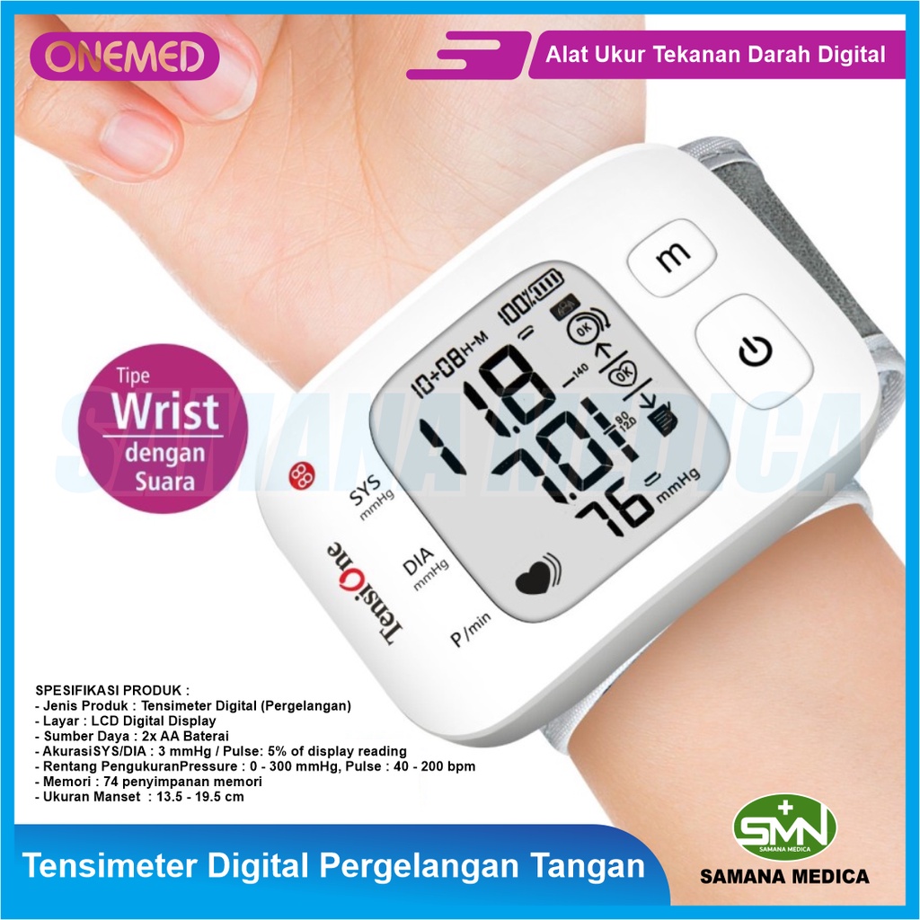 Tensimeter Wrist Digital TensiOne 88 Pergelangan Tangan ONEMED Alat Ukur Tekanan Darah Digital Tipe Wrist