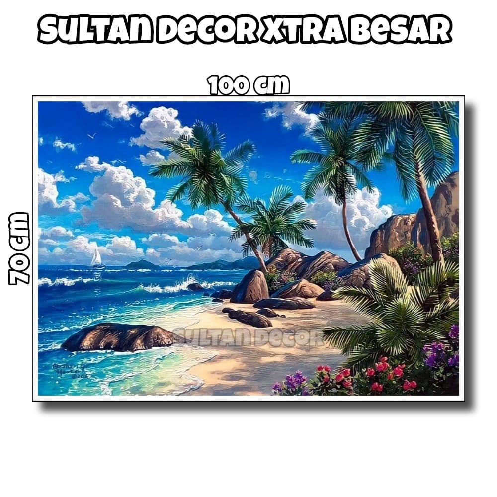 LUKISAN POSTER CETAK PEMANDANGAN ALAM PANTAI XTRA BESAR UKURAN 100X50CM 100X70CM 150X100CM 200X100CM