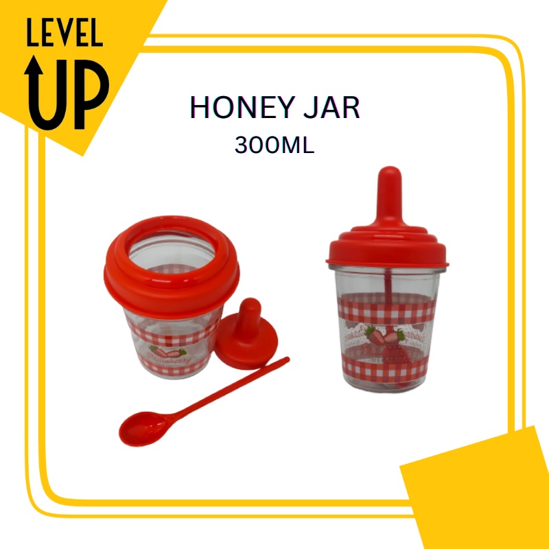 TEMPAT BUMBU KACA DAN HONEY JAR 300ml / TEMPAT MADU LENGKAP 300ml / TEMPAT BUMBU DENGAN SENDOK