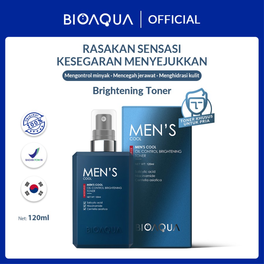BIOAQUA Men's Skincare Cool Oil Control Brightening Toner 120 ml Skincare Pria Merawat dan Menyegark
