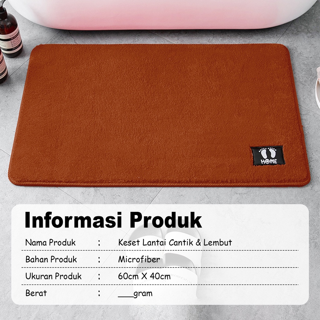 Keset Bulu Tebal dan Premium Ukuran 40cm x 60cm Keset Kaki Polos Bahan Microfiber Anti Slip Daya Serap Tinggi D6A1