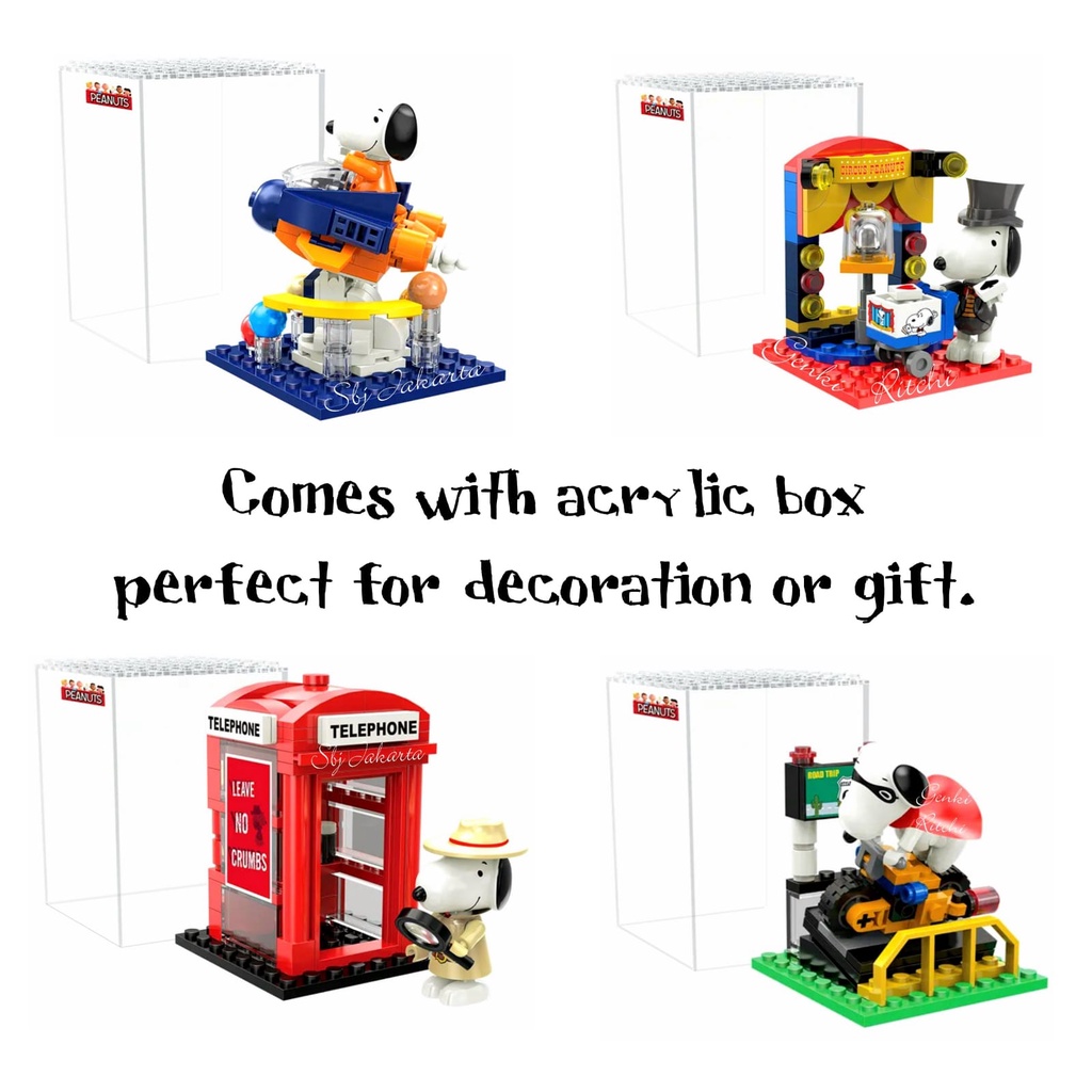 Mainan blok balok brick DIY brick BLIND BOX SNOOPY original dengan akrilik box