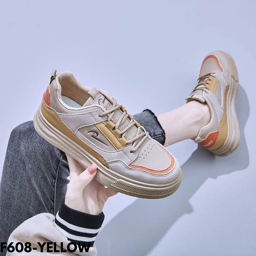 SEPATU SNEAKERS WANITA MODEL LOW CUT KEKINIAN DESIGN UNIQUE KEREN BAHAN PU IMPORT F608