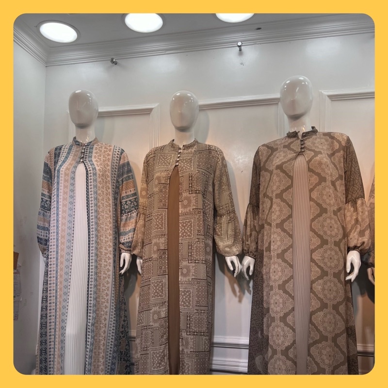 ABAYA modis gaun gamis jubah baju lebaran plisket outer inner set kekinian warna sage warna baby pin