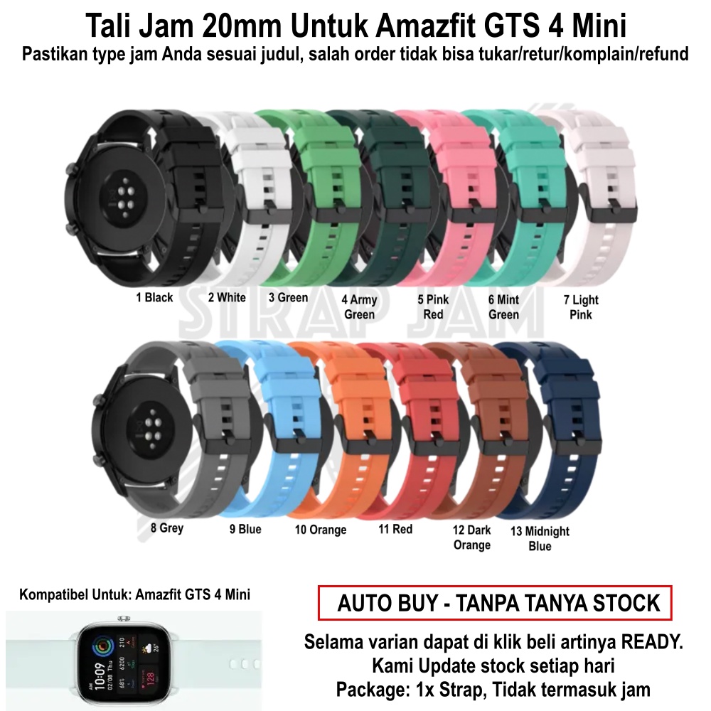 T2E 20mm Tali Jam Smartwatch Amazfit GTS 4 / 4 Mini - Strap Rubber Silikon Buckle Hitam