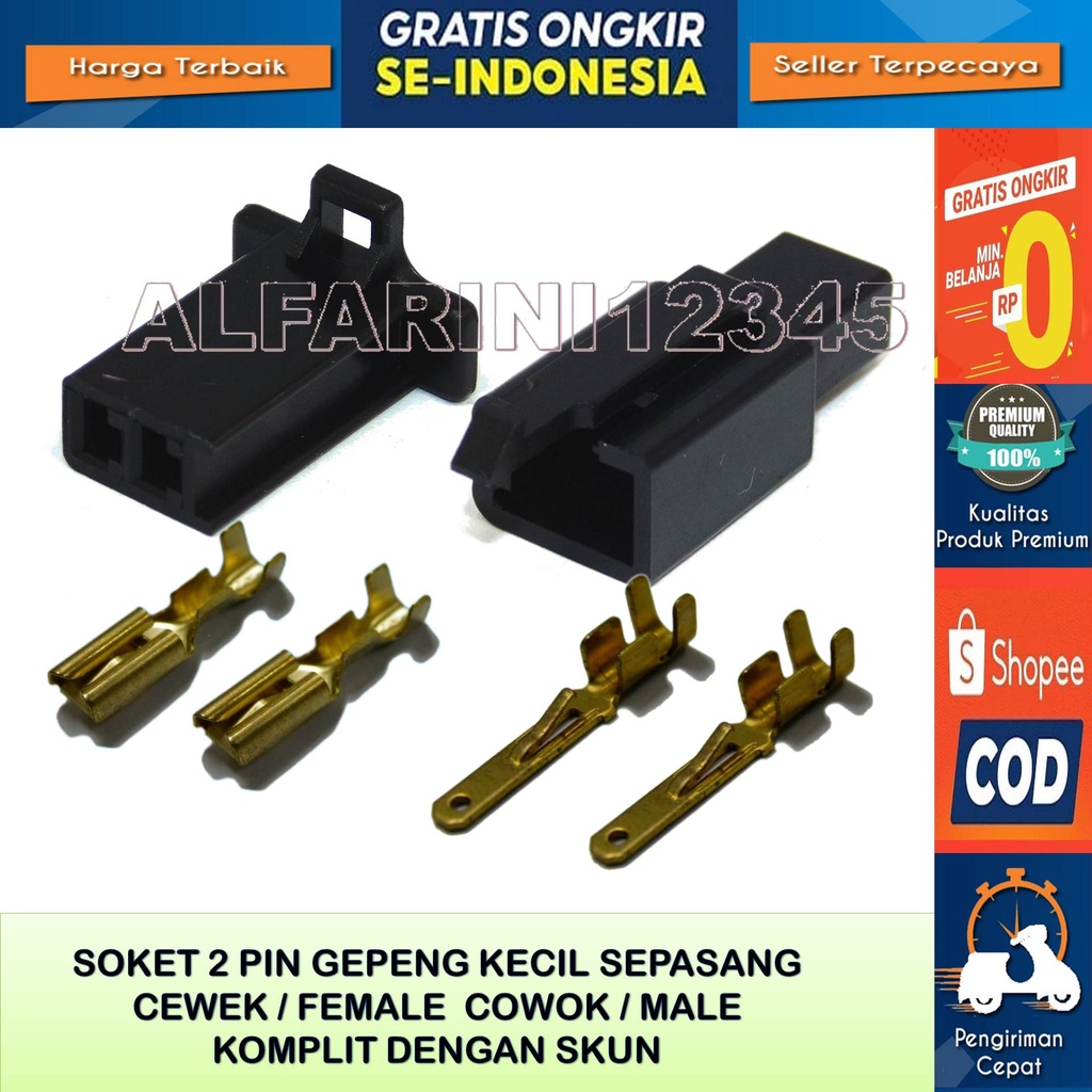 SOKET 2 PIN HITAM SOKET KONEKTOR SOCKET CONNECTOR MOTOR MOBIL - Soket Kabel gepeng 2 Pin Kecil Sepas