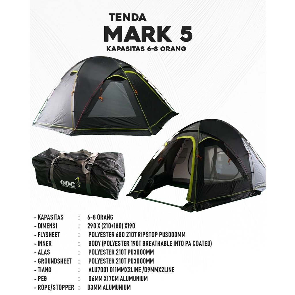 TENDA CAMPING FAMILY KELUARGA ODC MARK 5 ORANG DOUBLE LAYER FRAME ALLOY DOME