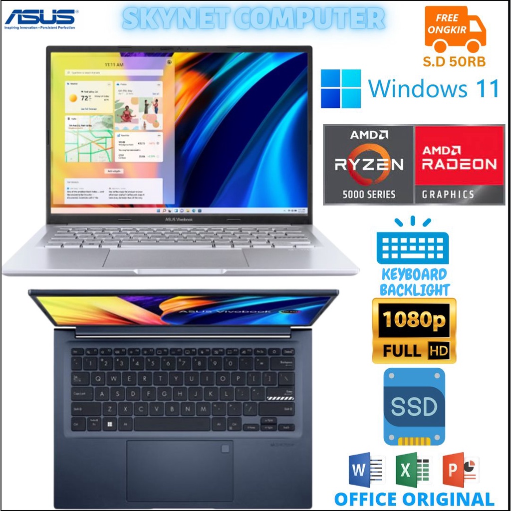 Asus Vivobook M1403QA Amd Ryzen 7 5800H Ram16Gb Ssd512Gb 14Fhd IPS Windows 11 Dan Office 2021 Original