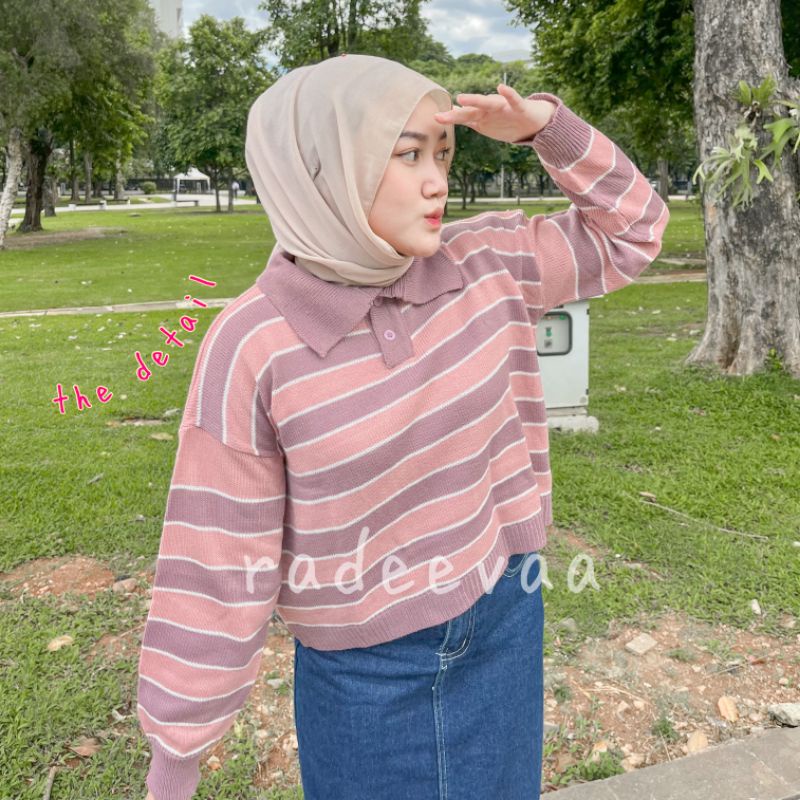 BAILEY POLO KNIT SWEATSHIRT ATASAN RAJUT BERKERAH POLO CROP OVERSIZE SHIRT