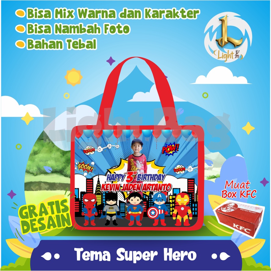 

Goodie Bag Super Hero /Tas Ultah Custom/Goodie Bag Custom/Tas Ultah Unik/Souvenir Custom