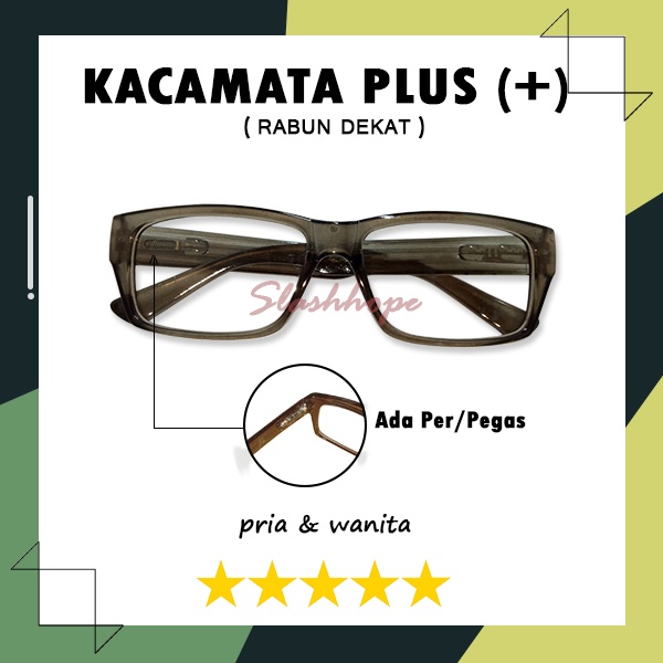 Kacamata Rabun Dekat ( +1.00 S/D +3.00 ) Pria Wanita Kacamata Baca Plus Frame Abu Tebal Gagang PER P