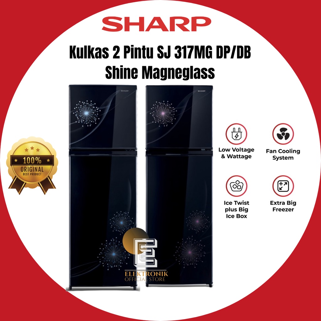 SHARP KULKAS 2 PINTU SJ 317MG DB/DP/SJ317MGDB/SJ317MGDP/KULKAS 256 LITER/KULKAS 2 PINTU ORIGINAL SHA