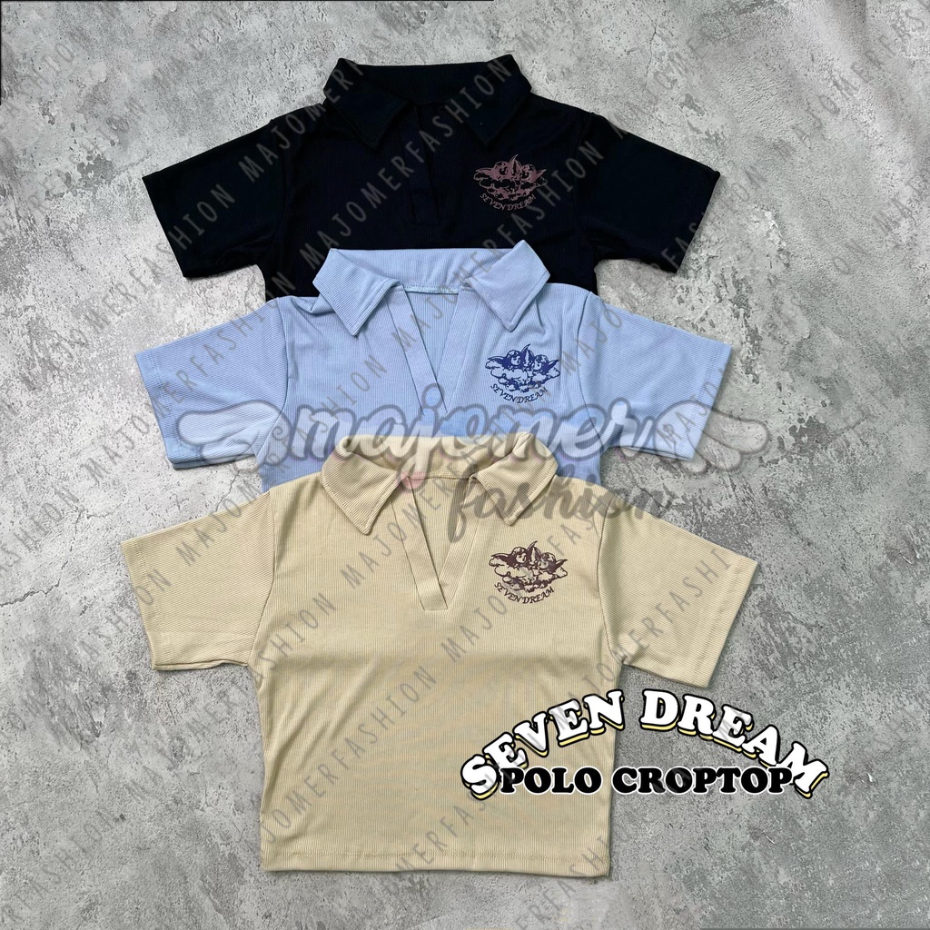 MAJOMER | SEVEN DREAM POLO CROP TOP - KOREAN VNECK RIB CROP TOP