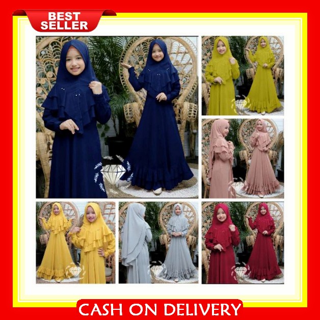 Gamis Anak Tanggung Usia 10-11-12-13-14-15 Tahun Luan Dress Kids Bahan Crinkle Dot Premium Mix Wolly