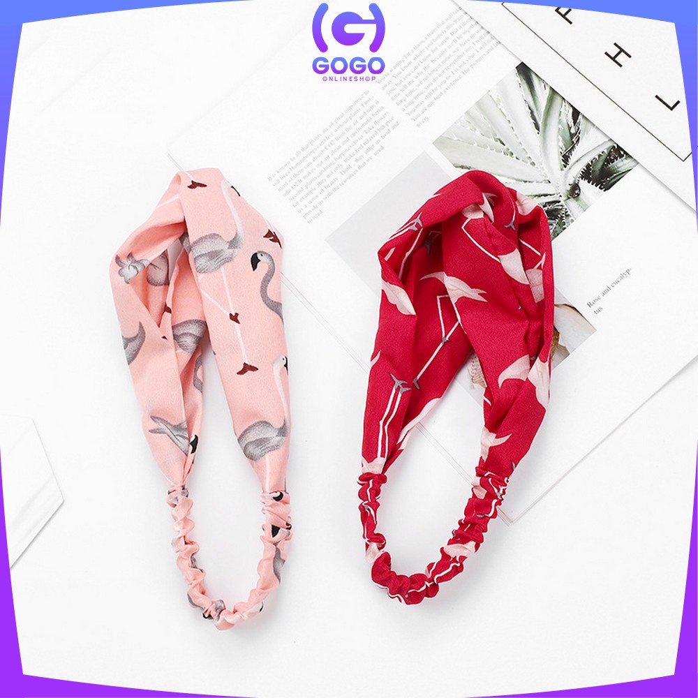 GOGO-C66 Bandana Kain Turban Simpul Wanita Bando Korea Motif Flamingo Animal / Bendo Karet Karakter Hewan Korean Style Import