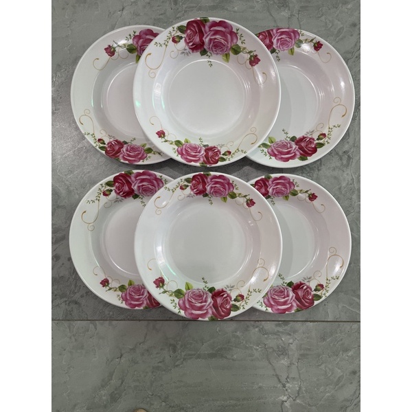 Piring makan 9” melamine 6pc / Piring makan bunga / Piring nasi