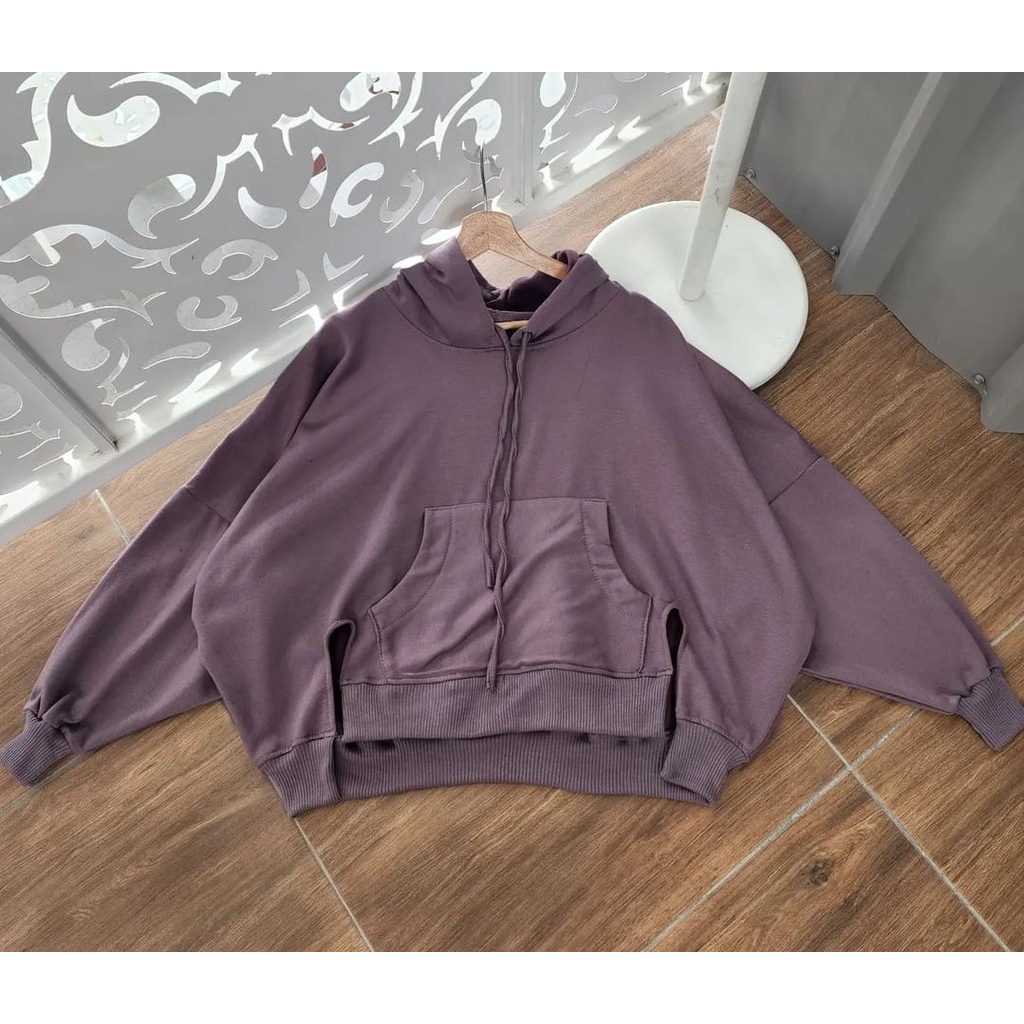 Sweater Hoodie Batwing Oversize Slit Hoodie | Sweater Wanita Bigsize | Sweater Hoodie Korean Style