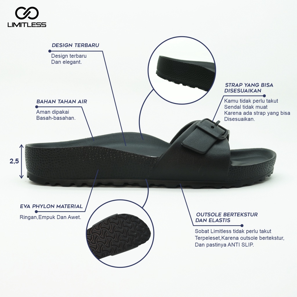 Limitless - Sandal Slop Wanita Flat Korean Style Sendal Cewek Selop Anti Slip Elastic Empuk Terbaru