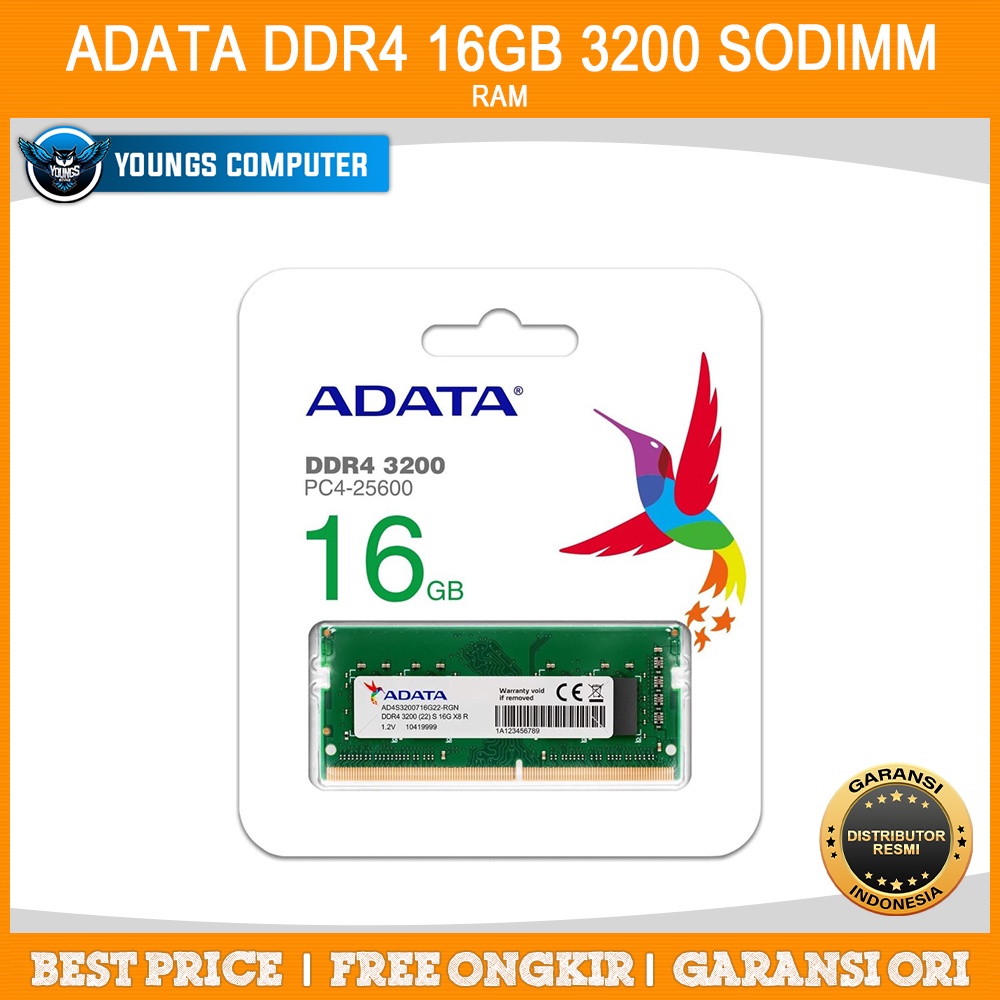 RAM LAPTOP ADATA DDR4 16GB 3200 SODIMM PREMIER GREEN 3200MHz