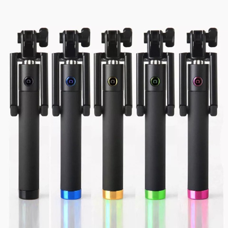 Tongsis Tripod Hitam Mini Selfie Stick Kabel Lipat Hp Android Ios