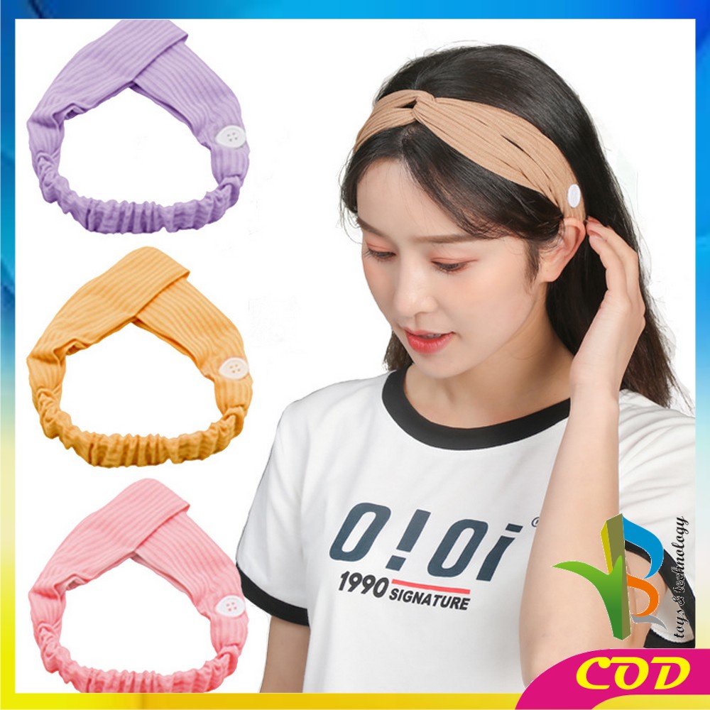 RB-C63 Bando Korea Wanita Motif Garis Salur Karet Elastis Dengan Kancing Pengait Masker / Headband Bendo Aksesoris Rambut Fashion Wanita Import