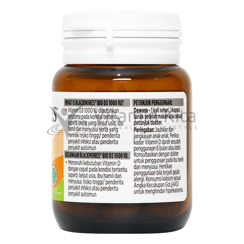 BLACKMORES BIO D3 1000IU KALBE BPOM - 60 CAPS (menjaga dan memelihara kesehatan tulang serta membantu memelihara kesehatan otot)