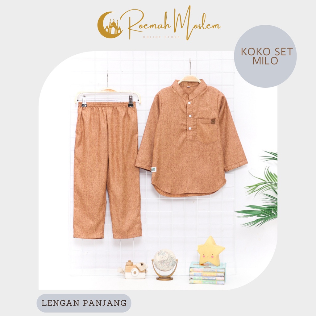 Salim_Moslem Baju Koko Anak Laki-laki Lengan Panjang Warna Milo