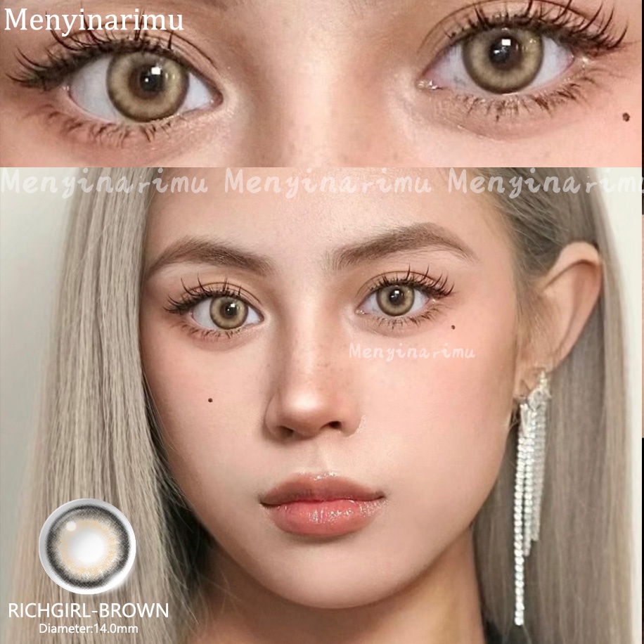 2022 NEW【COD&amp;Barang spot】RICHGIRL GRAY BROWN BLUE~ SOFTLENS 2PCS NORMAL &amp; MINUS(0.00) FREE LENSCASE / DIA 14.0MM / EXOTICON INNOCENT BIG EYE SOFLEN SOFLENS SOFTLENS